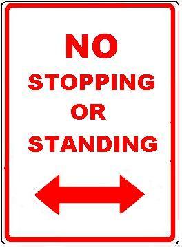 NO STOPPING OR STANDING with double arrow