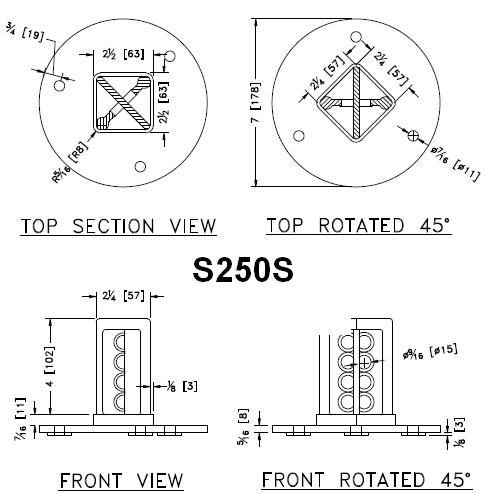 S250S Square Tube Surface Mount Bracket