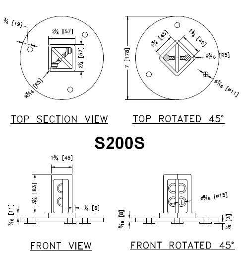 S200S Square Tube Surface Mount Bracket Detail