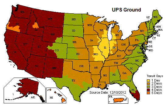 UPS Ground Transit Map 2022
