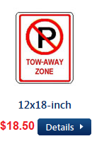 TOW AWAY ZONE Sign 12 x 18 inch